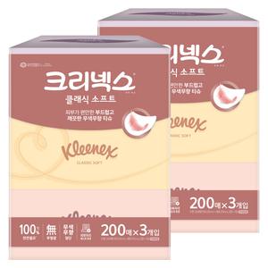 크리넥스 클래식 소프트 미용티슈 200매 3개입 2팩
