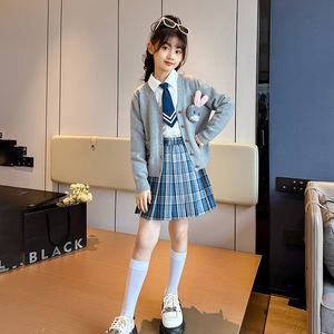 키즈목마 여아 스쿨룩 교복 가디건 +셔츠 +주름치마+넥타이 4종세트