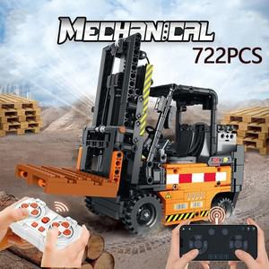 RC 레고 호환 722PCS 원격 제어 지게차 MOC 모델 빌딩 블록 엔지니어링 차량 RC 자동차 조립 기술 전자 벽