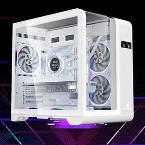 CPU/GPU 온도 투명 PC 케이스, LED 디스플레이 ITX/M-ATX 마더보드용 컴퓨터 타워, 4  슬롯
