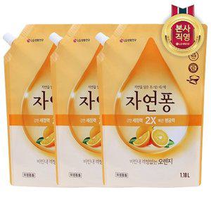 [엘지생활건강]자연퐁 주방세제 오렌지 리필 1.18L x 3개
