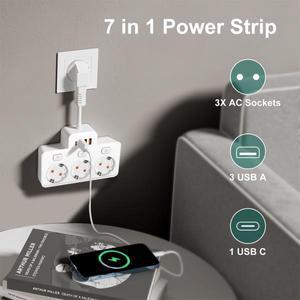 EU 플매트 카펫 러그 AC 전원 스트립 벽 독립 스위치 2500W USB Type-C 포트가 있는 유럽 표준 콘센트 충전