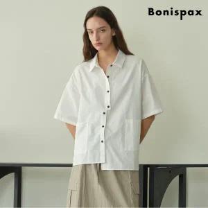 [보니스팍스]오버핏 언발란스 버튼 반팔 코튼 셔츠 (XP2BA027L0)