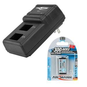 [미국배송] ANSMANN 9V 배터리 충전기 300MAH 개별 2 배터리용 2베이 1 9VOLT NIMH용 셀 NICD 1팩 POWERLINE 충전식