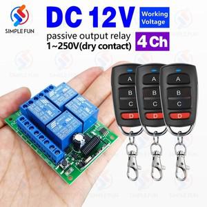 433M 호환hz 범용 무선 원격 제어 전등 스위치 DC 12V 4CH RF 릴레이 수신기 60m 범위 조명/차고 문/LED DI