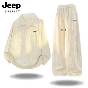JEEP SPIRIT 2025년 가을 남성 신상품 루즈 니트 캐주얼 팬츠 투피스 슈트