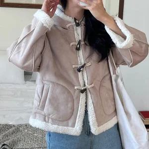 [하프클럽/]여자 양털 무스탕 짧은 아웃스티치 자켓
