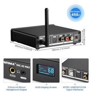 AIYIMA 오디오 A5 Max 미니 DAC 헤드폰 앰프 ES9018K2M 디코더 블루투스 5.1 APTX-LDAC 지원 DSD256 PCM384