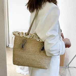 여름 숄더 비치 백 여성 데일리 라탄 가방 베이지-WF373AB