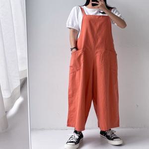 여성 쿨 린넨 민소매 멜빵 와이드 점프슈트