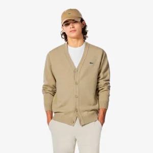 매장정품 라코스테 LACOSTE 남성 브이넥 방모 가디건 베이지 AH660E-55N_02S 631899