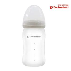 더블하트 모유실감 실리콘 코팅 유리젖병 160ml (노꼭지)