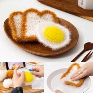 [오피스스쿨] 민화샵 음식모양수세미 만들기 식빵 계란 2종 택1 DIY 코바늘뜨기 뜨개질세트