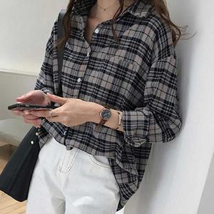 [RGKPQR50]가을 내추럴룩 코디 여성 꾸안꾸룩 무늬 셔츠