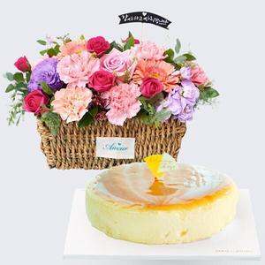 왕골 카네이션 꽃바구니 + 뚜레쥬르 치즈 케이크 꽃배달 꽃배송