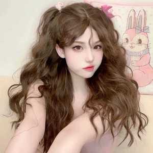 히피펌 통가발 브라운 웨이브가발 긴머리 여성 가발