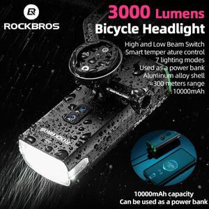 ROCKBROS 자전거 전면 조명  밝기 도로 MTB 핸들 바 헤드라이트 자전거 액세서리 3000 루멘 10000mAh