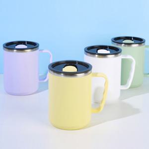 지니유니 뚜껑있는 파스텔 마카롱 스텐머그 손잡이 머그컵 500ml