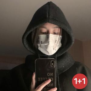 니트 바라클라바 2개 겨울 방한 여자 후드 단추 넥워머 머플러 모자 목도리
