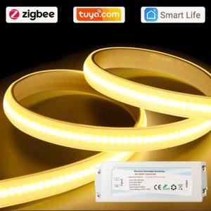 슈퍼 밝은 220V 230V COB LED 스트립 ZIGBEE 3.0 스마트 컨트롤러 288LED M 유연한 COB 라이트 바 야외 방수 스마트 라이프