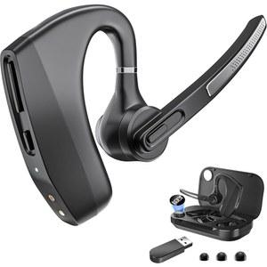 헤로린 블루투스 헤드셋(마이크 포함): USB 동글 및 노이즈 캔슬링 마이크가 있는 작업용 헤드셋과 PC 컴퓨터, 노트북, 휴대폰, 원격 작업, 콜센터, 드라이버(BHK30-D)용 충전 케이스(BHK30-D)