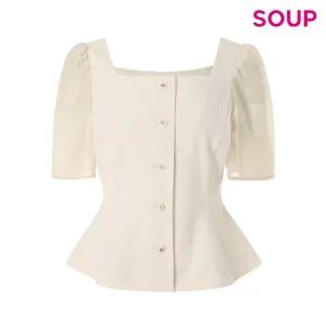 [롯데백화점]SOUP 스퀘어넥 배색 소매 플레어 블라우스 SB5TS32