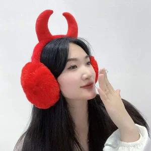 악마 붉은 귀마개 크리스마스귀마개 이어머프
