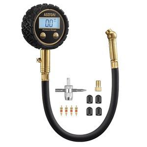아스트로AI 프로 디지털 타이어 공기압 게이지 3-250PSI ANSI B40.7 등급 2A( 0.5%), 게이지, 고무 호스가 있는 솔리드 황동, 에어 블리더 밸브 및 백라이트 LED, 자동차 액세서리, 골드