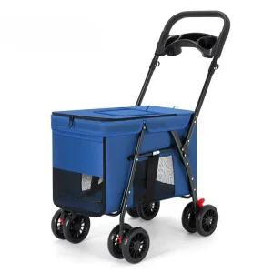 저상형개모차 중대형 반려견 유모차 산책 블루 접이식 30kg