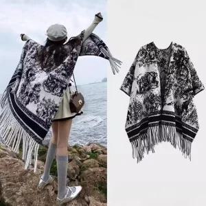 F007420_수패화느낌이 레이어드 숄가디건 망토 머플러 여성 판초 케이프 니트 가오리 롱머플러