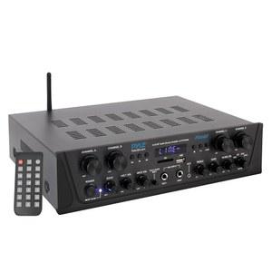 Pyle 500W 4채널 노래방 블루투스 앰프 - AUX가 장착된 홈 시어터 오디오 수신기 - FM - RCA 서브우퍼 출력 - USB - 무선 음악 스트리밍을 위한 에코가 장착된 마이크 입력 - PTA44BT