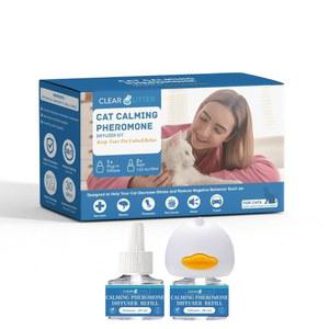 페로몬 디퓨저 스타터 키트의 클리어 리터 30일 고양이 진정 플러그, 48ml - 고양이와 고양이의 일반적인 스트레스 징후를 줄이고 진정 효과를 높입니다