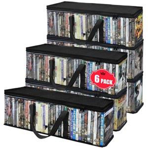 PUTNATRUE DVD 보관 가방 정리함, 손잡이가 있는 투명 보관함 6개 세트, 각 품질의 PVC 가방은 최대 40개의 DVD, 60개의 CD, 55개의 블루레이 영화, VHS 박스, 비디오 게임을 보관할 수 있습니다