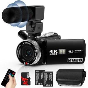 유튜브 디지털 카메라 레코더용 Rawiemy 비디오 캠코더 풀 HD 4K 60FPS 48MP 브이로그 3.0인치 터치스크린, 배터리 2개, 32G SD 카드로 촬영 가능한 18배