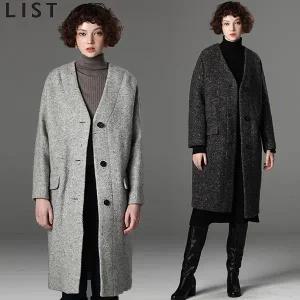 [리스트(LIST)] 기품있는 미니멀 노카라 실크블렌디드 울코트 (택가격:548000원)