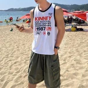 남자 여름 나시 레터링 바캉스 커플 나시티