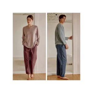[솔브]비너스 행사 균일가 커플 홈웨어 폴리 기모 체크 나염 바지 남여 단품 VEP3857F .._P404944382