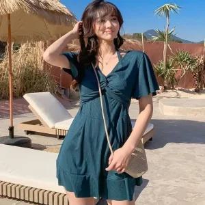 여성용 홀터넥 수영복 오프숄더 러플 디테일 비치웨어 유니크 (WFJKL8X)