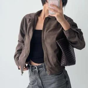 여자 스웨이드자켓 카라넥 집업 크롭밴딩 가을 점퍼