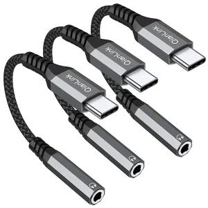 USB 타입 C - 3.5mm 암 헤드폰 잭 어댑터 (3팩) to Aux 오디오 동글 케이블 코드 아이폰 16 15 프로 맥스