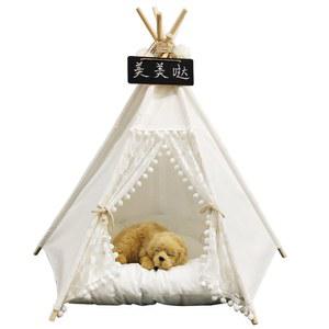 애완동물 티피 텐트 고양이 강아지 WHITE 실내 쿠션 이동식 침대 LINEN 세척 칠판 DS-OK