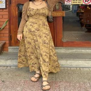 빅사이즈 웜톤 원피스 레이어드 나시 뷔스티에 여름 휴양지 비치 동남아 여행룩 롱원피스