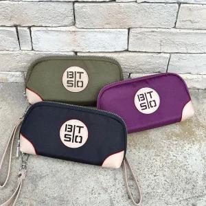 여자 캐주얼 레터링 배색 칸막이 핸들 수납 파우치