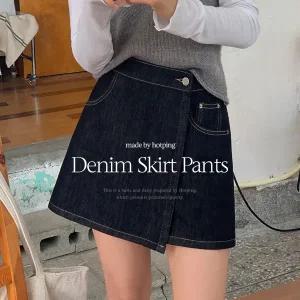 핫핑 [이염X/트렌디룩] 론피즈 뒷밴딩 랩 데님 치마바지