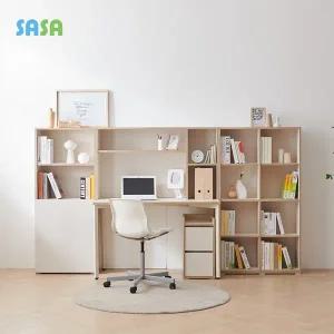 [SASA]사사가구 글로우 전면수납 책장 책상 세트 4단 1200