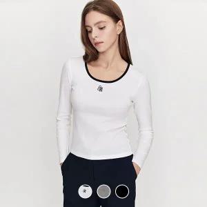 지오다노 여성 가을 간절기 슬림핏 립 스판 스쿱넥 긴팔 티셔츠 325915 718596