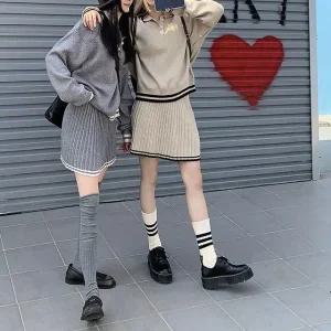 [모노무드]LMO 컬러믹스 트렌디 셔츠칼라니트웨어 플리츠 치마 코디세트
