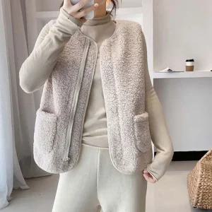 [모노무드]LMO 레이디스 보아뽀글이 집업조끼 이너조끼 캐주얼 무스탕 베스트자켓