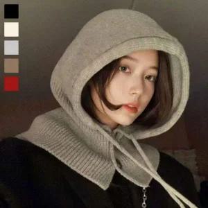 울 트렌드 올 버튼 니트 바라클라바 여성 후드 넥워머