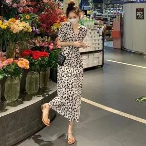여자크로바 무늬 S/S 브이라인 스테디 허리 조절끈 원피스룩 (WFJTBX6)